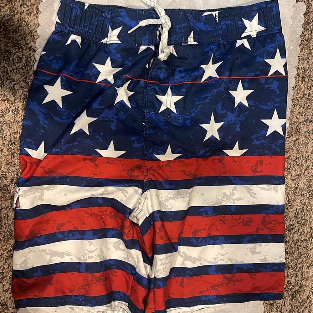 American flag boys’ swim shorts size large